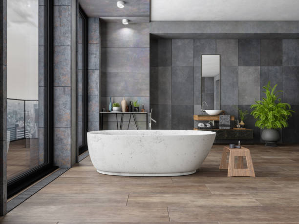 Bathroom dark tile flooring | Warnike Carpet & Tile